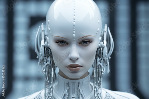 movie still close up of an android bad girl mystical