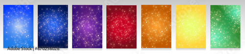 Starry big cover set. Sparks and stars on colorful background. Blurred surface, bright and magical bohek effect for business, technology and special event.	