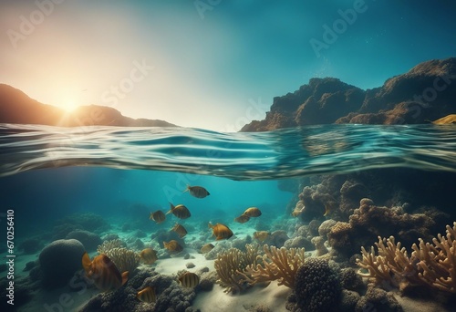 Magical fantasy underwater landscape with sea