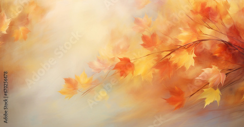 Autumn background with yellow leaves on blurred bokeh background
