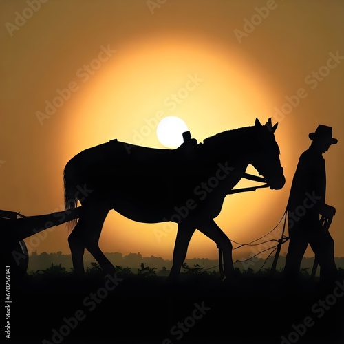 cowboy riding horse at sunset