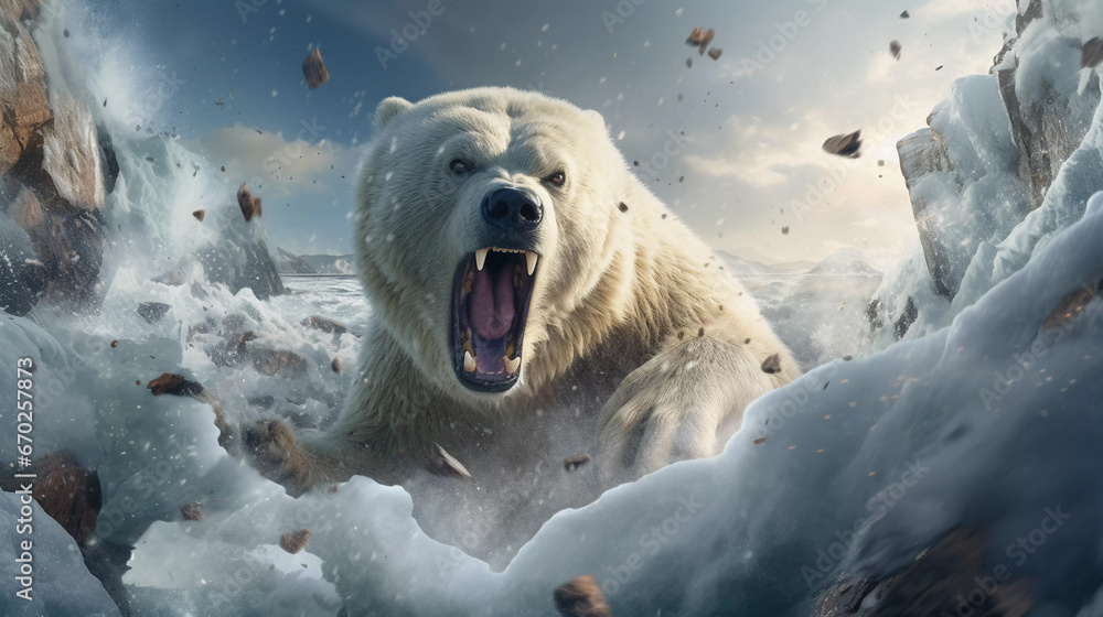angry polar bear in winter. ai generated - obrazy, fototapety, plakaty 