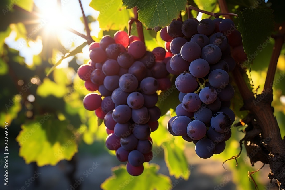 Appetizing ripe grapes during harvest. Background with selective focus and copy space