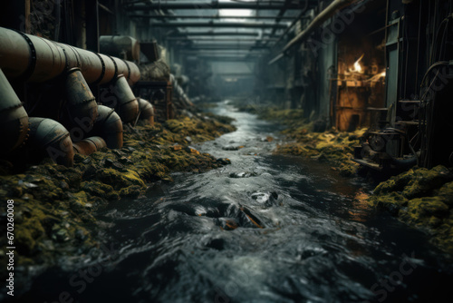 A network of advanced sewer systems ensuring clean and efficient waste disposal, portraying the Concept of sewage infrastructure. Generative Ai. photo