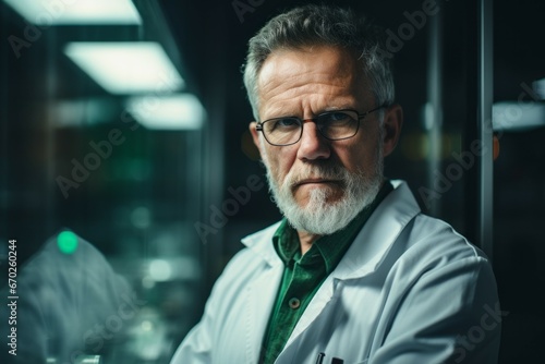 Male geneticist biologist. Concept of top in demand profession. Portrait with selective focus and copy space