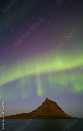 aurora borealis over the mountain of Kirkjufell