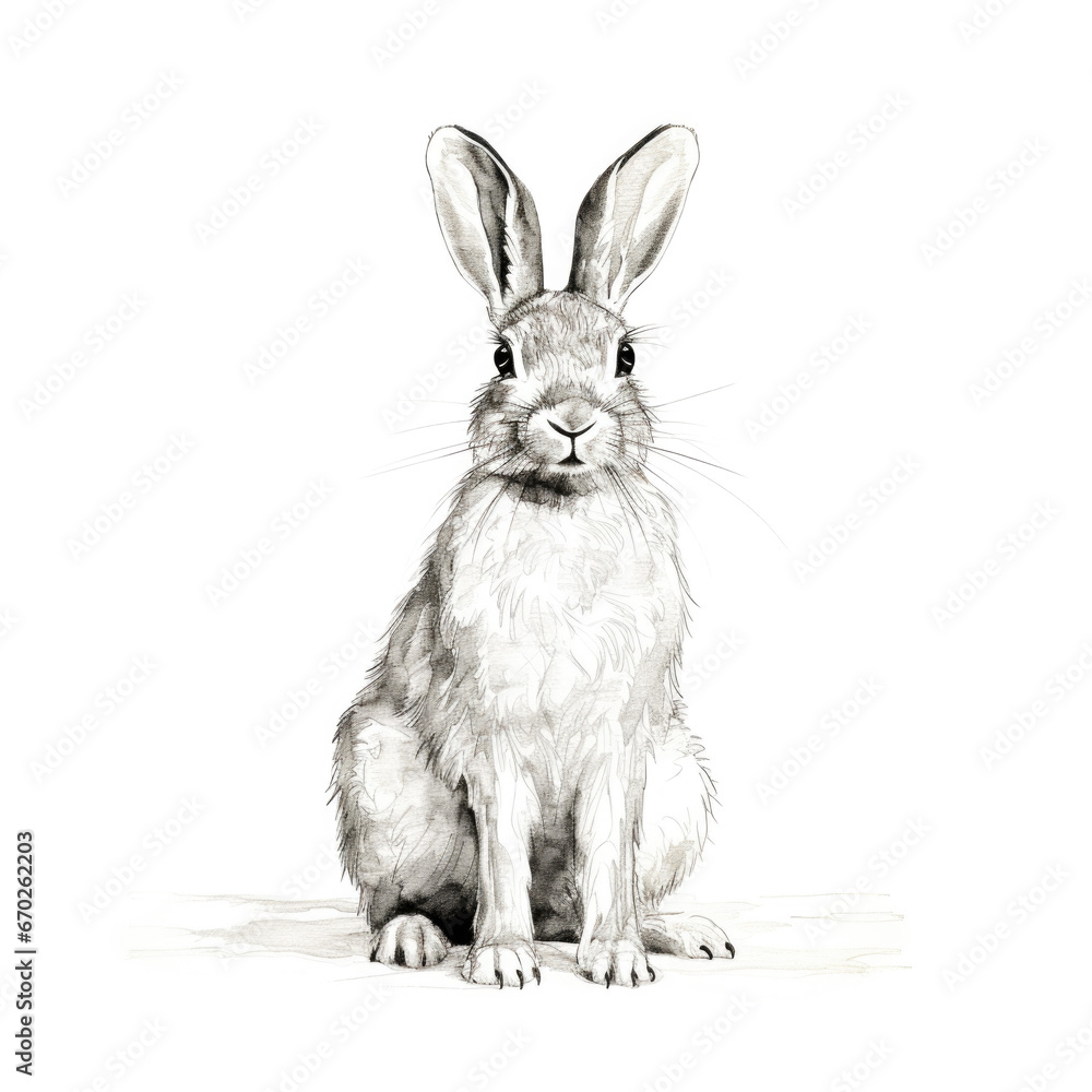 Obraz premium Rabbit in Black and White Graphic Isolated on White Background