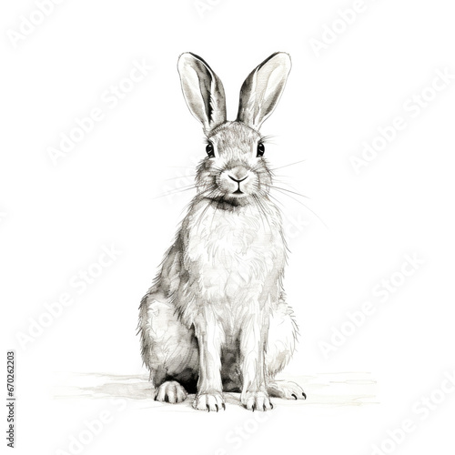 Rabbit in Black and White Graphic Isolated on White Background