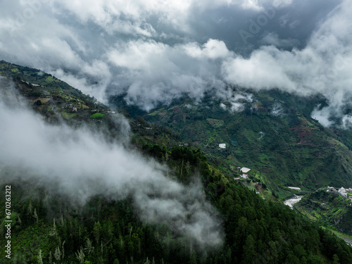 Beautiful aerial view of the Ecuadorian Andes. City of Banos.