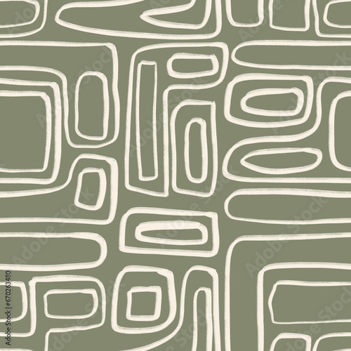 Abstract Organic Shapes Seamless Pattern. Pastel boho background in minimalist mid century style. Perfect seamless print for home decor.