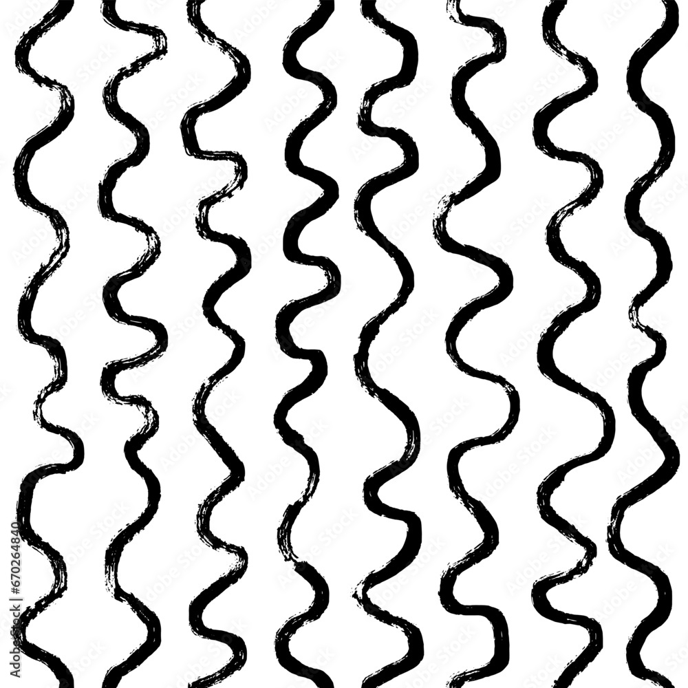 Aesthetic Contemporary printable seamless pattern with abstract line, dot, shape brush stroke in black and white colors. Boho background in minimalist style vector Illustration for wallpaper fabric