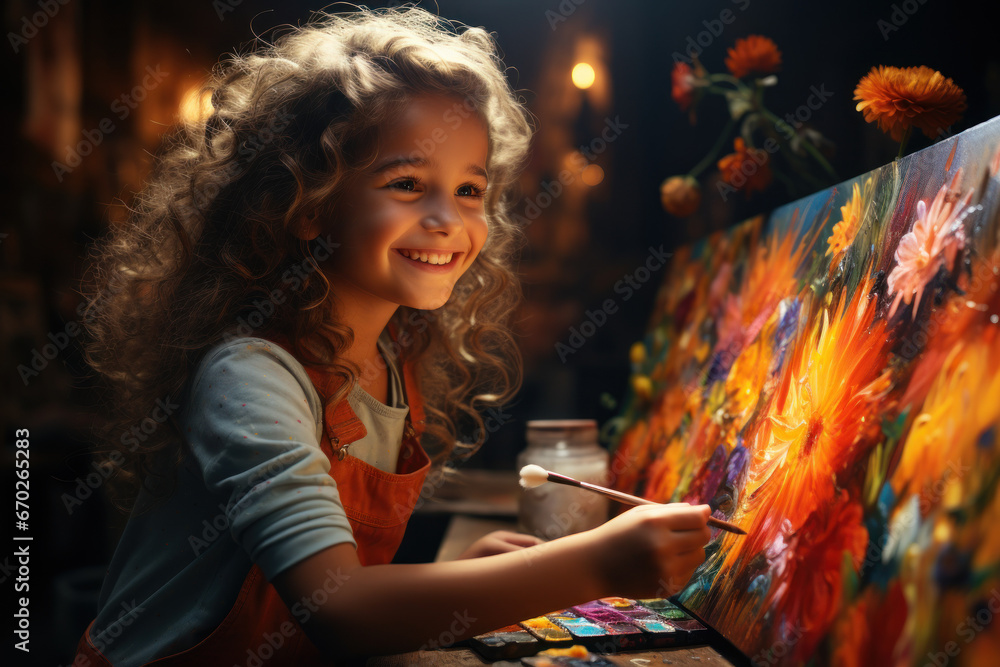 A young artist painting their emotions onto a canvas, conveying the therapeutic power of art in healing young minds. Concept of art therapy for children. Generative Ai. A young artist painting their emotions onto a canvas, conveying the therapeutic power of art in healing young minds. Concept of art therapy for children. Generative Ai.