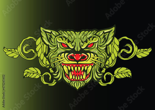 Aggressive wild demon beast head in colorful style vector illustration