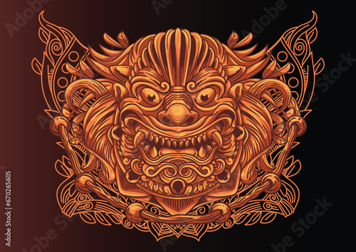 Aggressive wild demon beast head in colorful style vector illustration