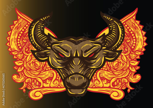 Aggressive wild demon beast head in colorful style vector illustration