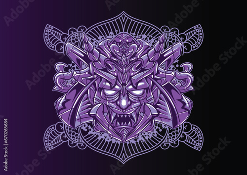 Aggressive wild demon beast head in colorful style vector illustration