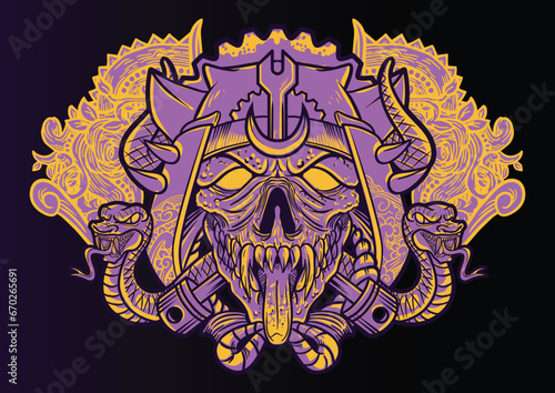 Aggressive wild demon beast head in colorful style vector illustration