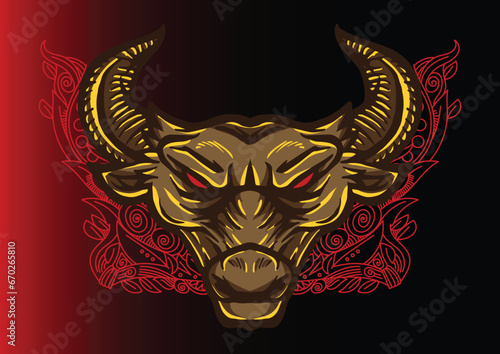 Aggressive wild demon beast head in colorful style vector illustration
