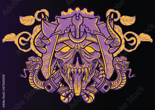 Aggressive wild demon beast head in colorful style vector illustration