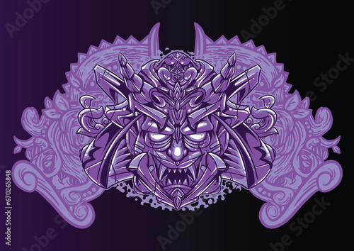 Aggressive wild demon beast head in colorful style vector illustration