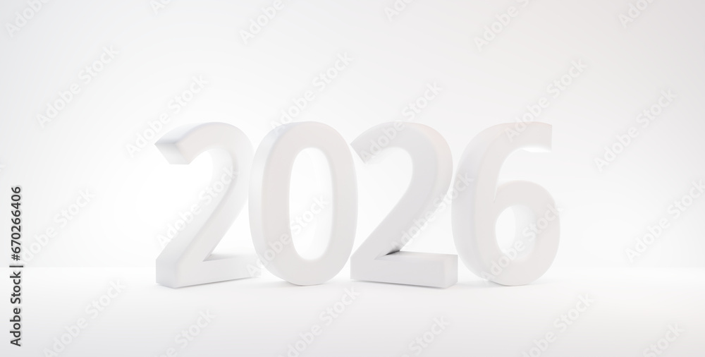 symbol white bold letters year 2026, clean white, bright white background 3d-illustration symbol white bold letters year 2026, clean white, bright white background 3d-illustration