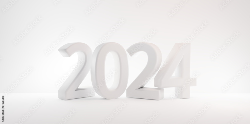 symbol white bold letters year 2024, clean white, bright white background 3d-illustration symbol white bold letters year 2024, clean white, bright white background 3d-illustration