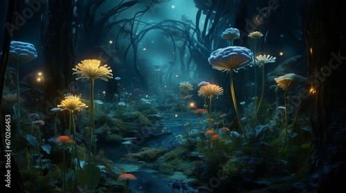 Envision an underwater garden of Midnight Marigolds, their bioluminescent beauty on display in an 8K, high-resolution image.