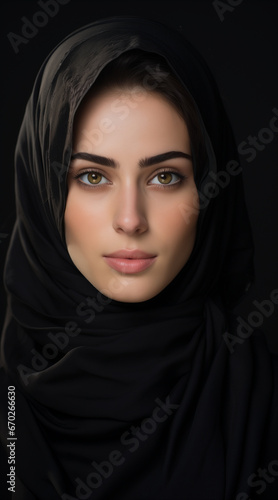 Beautiful 25 year old Syrian Muslim woman with a neutral level of attractiveness. She wears a niqab. She is smiling slightly.
