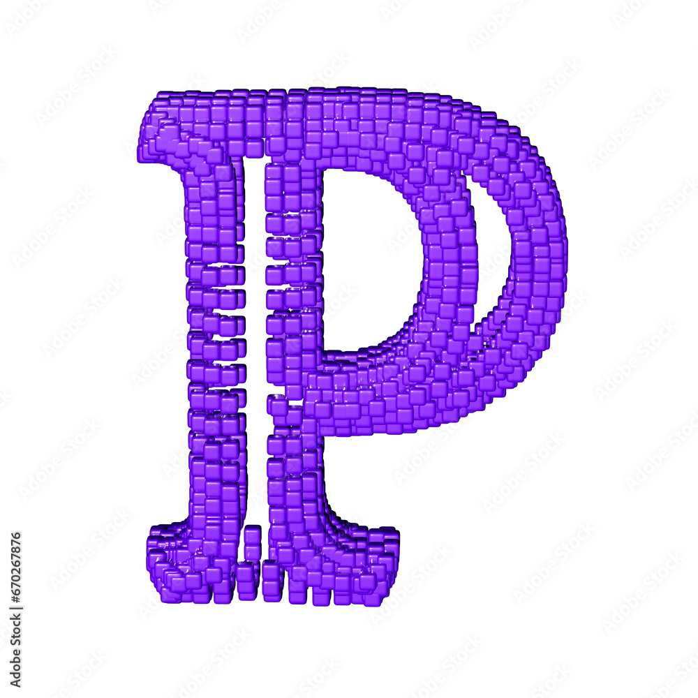 Symbol made of purple cubes. letter p Symbol made of purple cubes. letter p