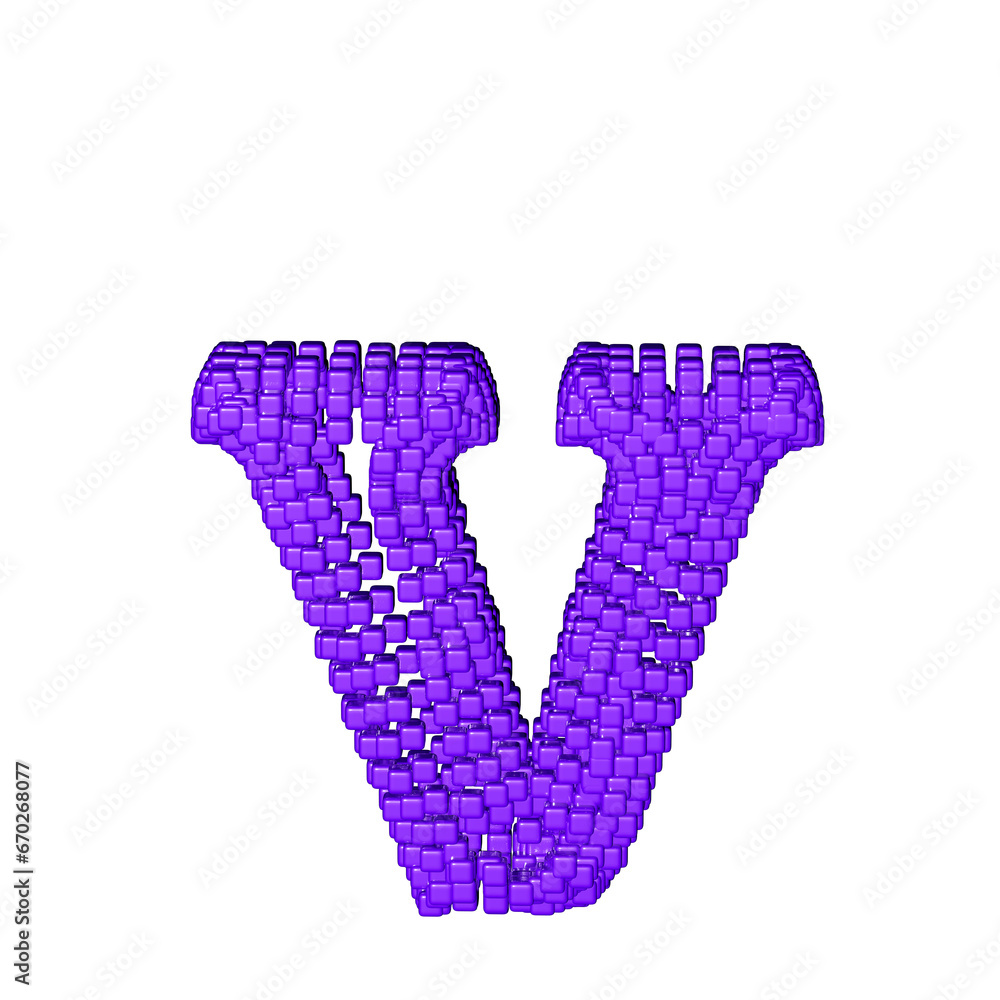 Symbol made of purple cubes. letter v Symbol made of purple cubes. letter v