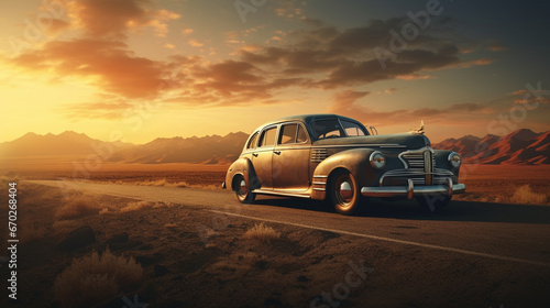 Vintage Car Cruising Down the Highway © Stock Habit