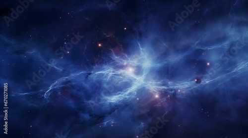 Nebula Nigella forming a cosmic tapestry in the night sky, with swirling nebulous tendrils and distant galaxies.