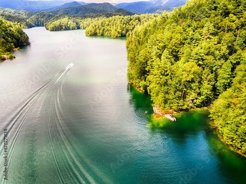 Aerial of South Carolina Lake Jocassee Gorges Upstate Mountains photo