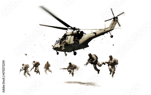 Soldiers in Action With helicopter on Transparent Background