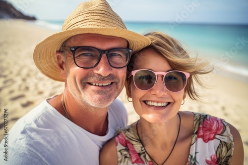 adult couple happy expression summer holidays and beach concept. ai generated