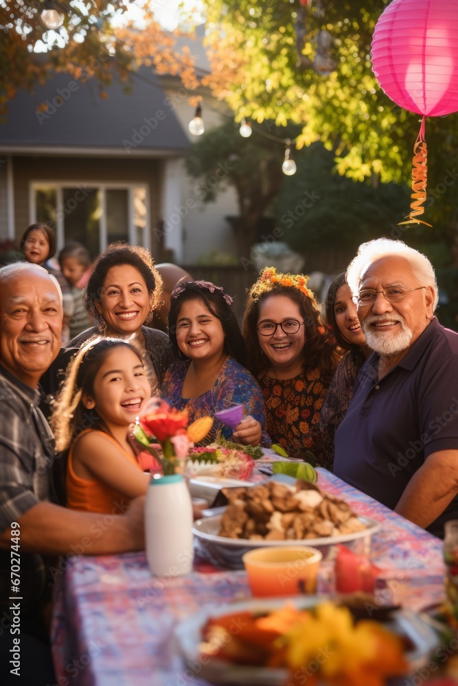 Grandparents and Grandchildren Having Fun At Thanksgiving Dinner In Garden Together
