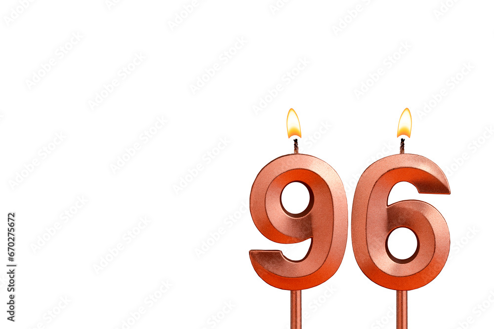 Birthday candle number 96 on white background Birthday candle number 96 on white background