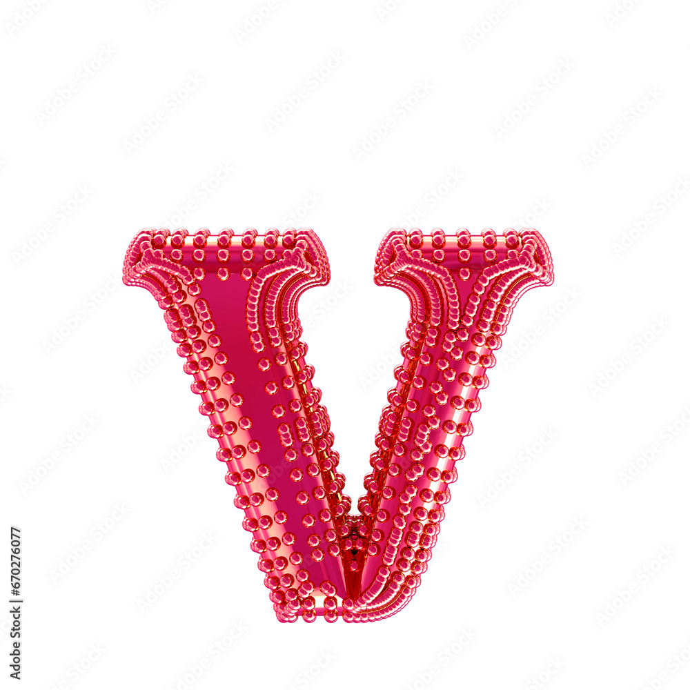 Small spheres on the pink symbol. letter v Small spheres on the pink symbol. letter v