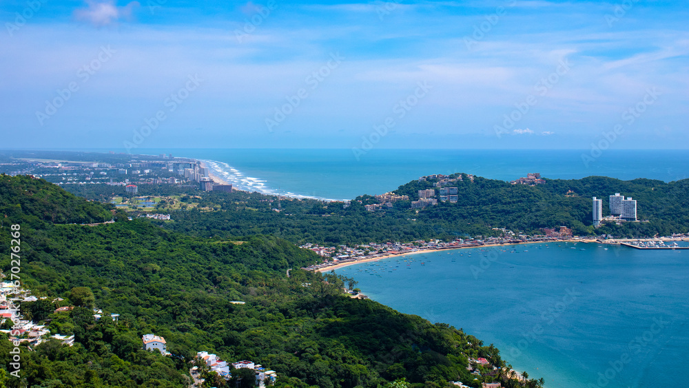 In Acapulco city, aerial view of Punta Diamante at the Puerto Marques Bay 