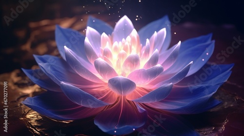 A close-up of a mystical  radiant flower with petals that seem to be made of pure energy  emitting a soft  enchanting light.