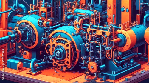 Industrial machine in a factory background. Generative ai