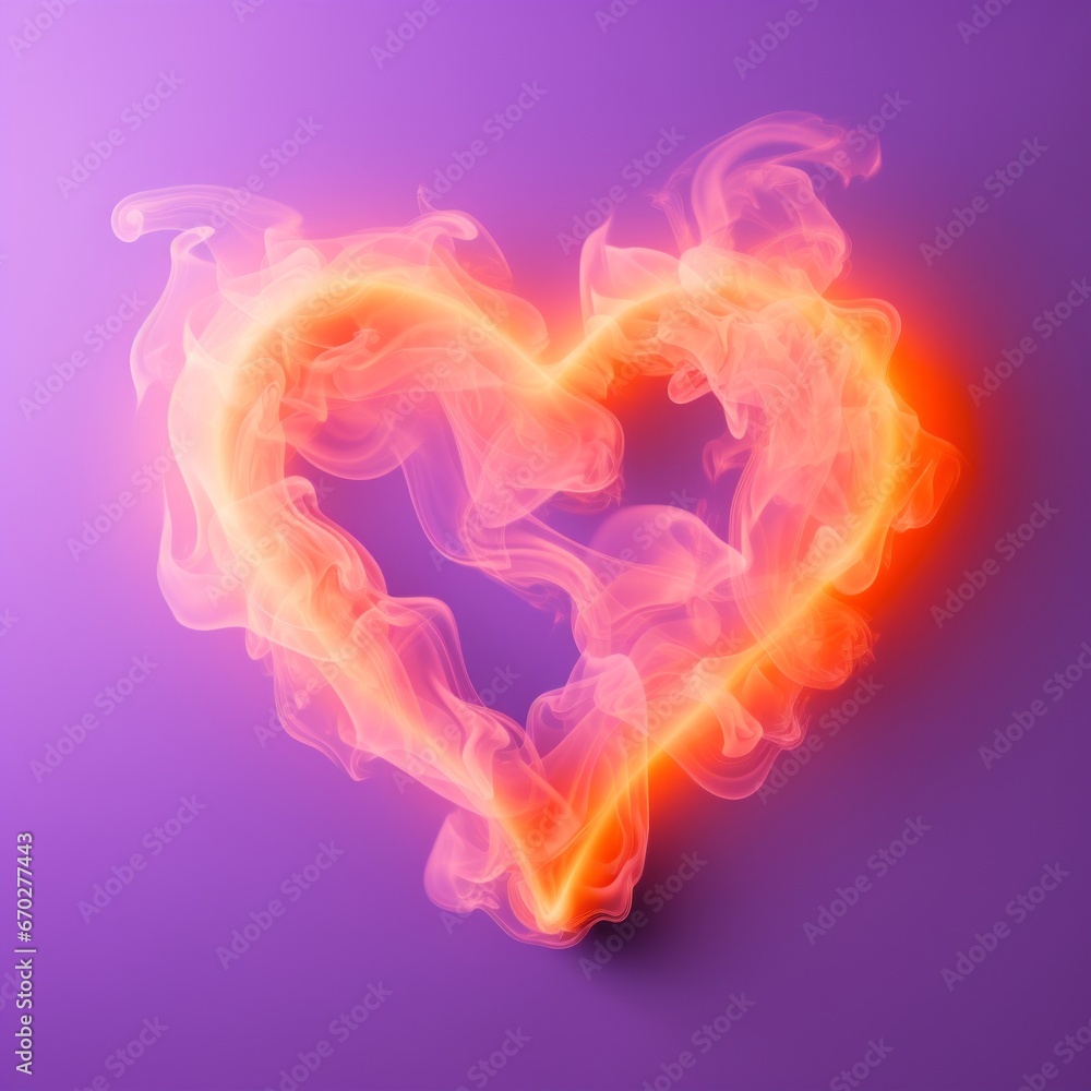 Minimal concept made of neon heart shape with fire. Background Minimal concept made of neon heart shape with fire. Background