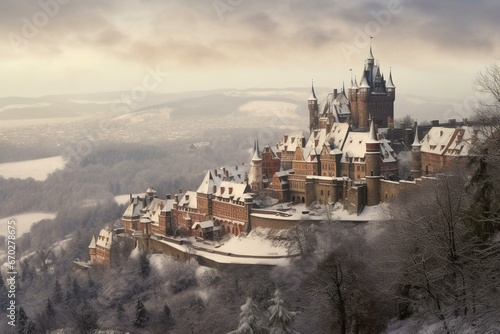 Winter view of Wernigerode in the Harz region. Generative AI photo