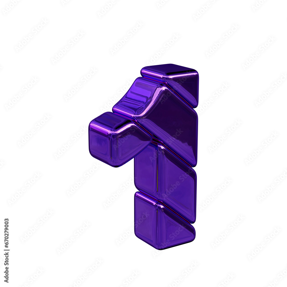 Purple diagonal block symbol view from the left. number 1 Purple diagonal block symbol view from the left. number 1