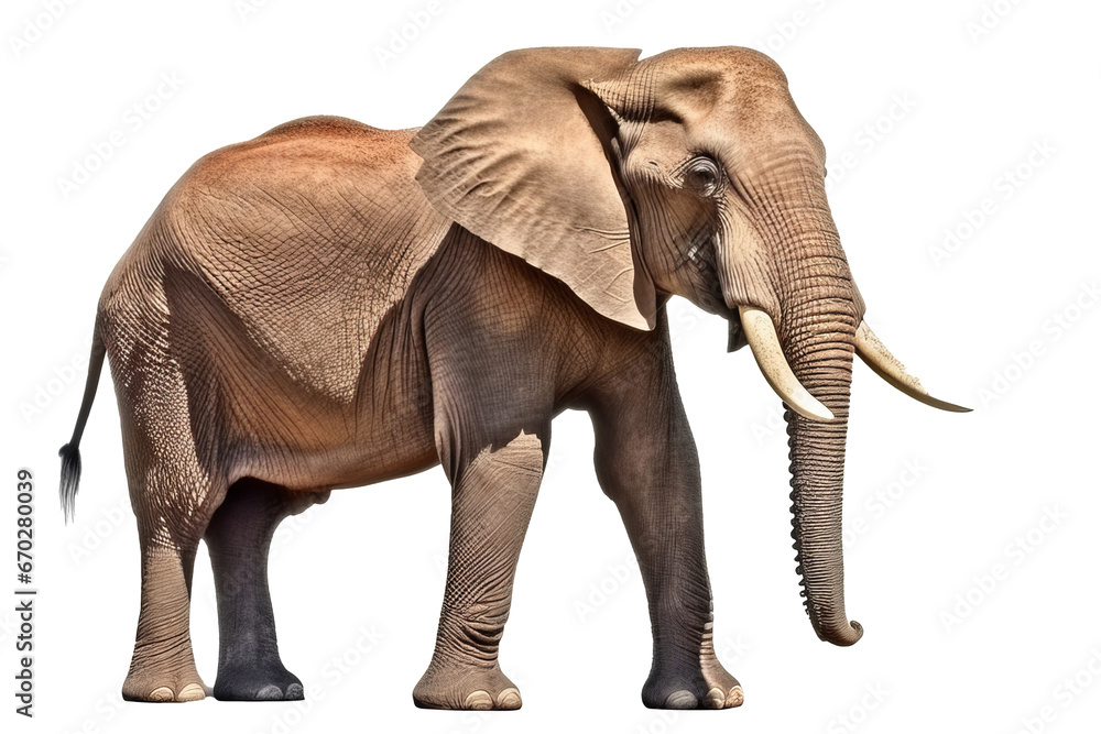 a bull African elephant side-view isolated on transparent background. generative ai