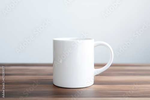 White Coffee Mug on Wooden Table in Modern Kitchen Setting