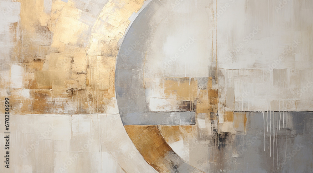 A captivating abstract gold circle painted with black and splashes of gold, black, gray, and beige. Ideal for luxury hotel decor. Generative AI. A captivating abstract gold circle painted with black and splashes of gold, black, gray, and beige. Ideal for luxury hotel decor. Generative AI.