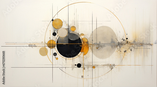A captivating abstract gold circle painted with black and splashes of gold  black  gray  and beige. Ideal for luxury hotel decor. Generative AI.