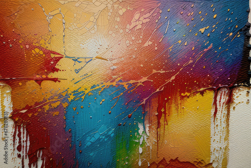 Detailed view of a vibrant and textured abstract painting, featuring bold oil brushstrokes and palette knife techniques on canvas - An artistic backdrop illustration