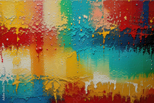 Detailed view of a vibrant and textured abstract painting, featuring bold oil brushstrokes and palette knife techniques on canvas - An artistic backdrop illustration